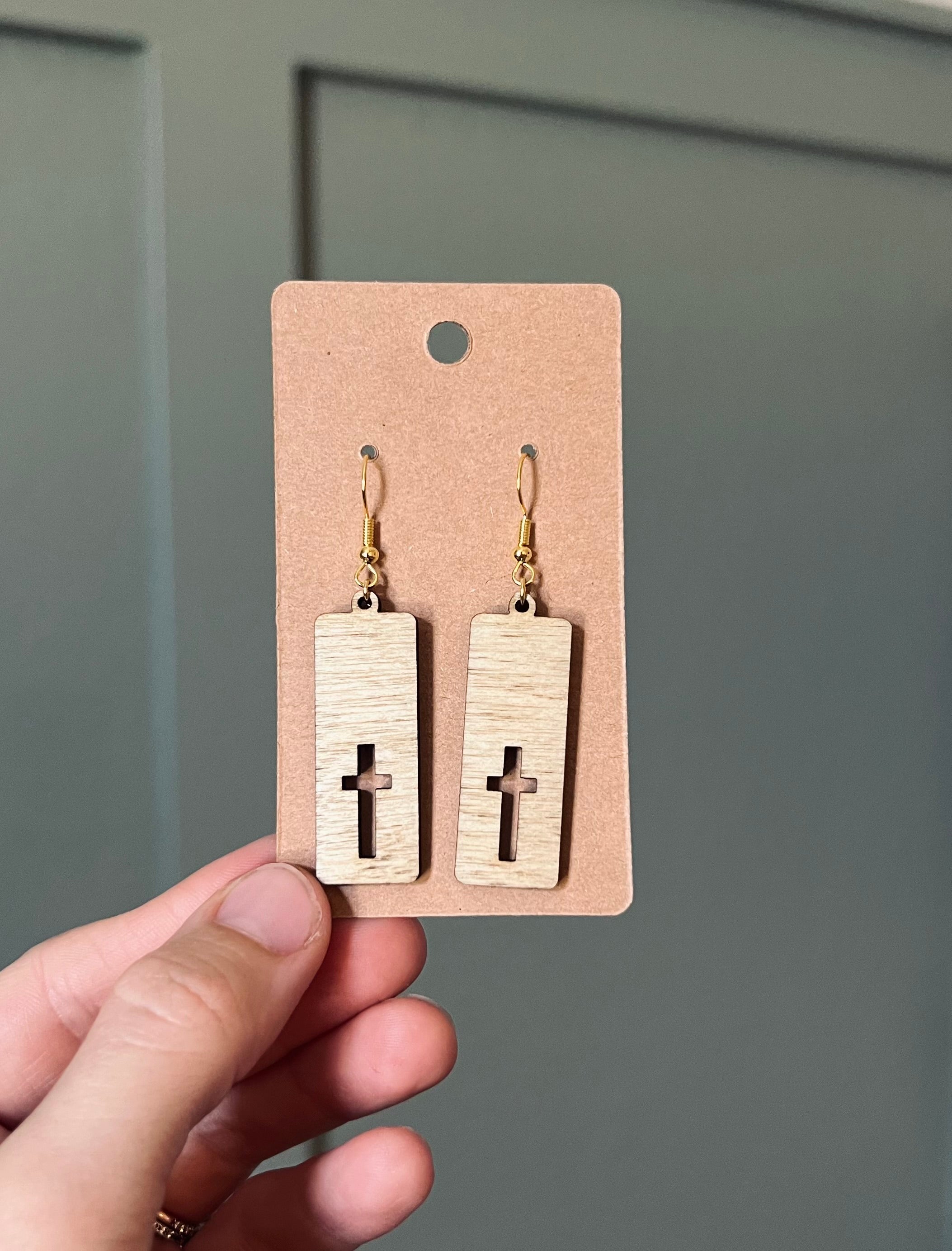 Wooden Dangle Cross Earrings